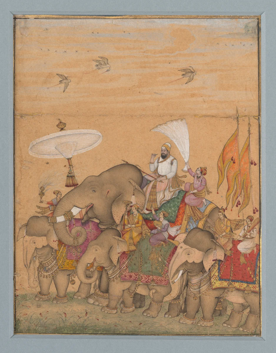 Sultan Ibrahim 'Adil Shah II in Procession by Ali Riza Abbasi, manuscript, 1625-1675