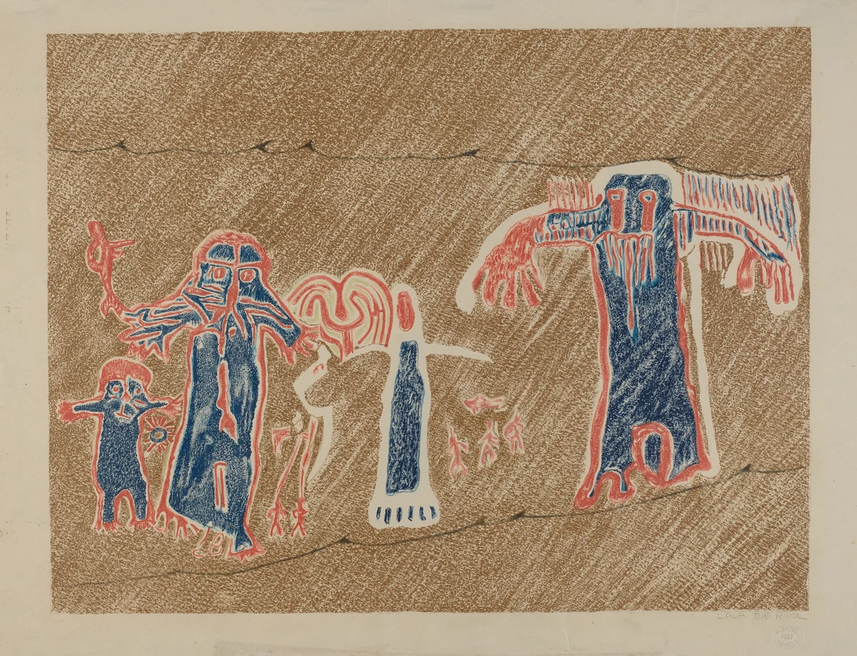 Petroglyph - Human Figures by Lala Eve Rivol, index of american design, 1935-1942
