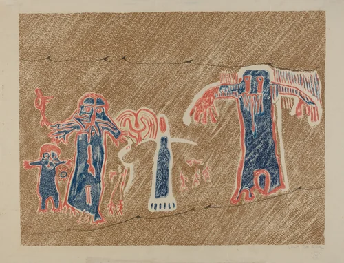 Petroglyph - Human Figures by Lala Eve Rivol, index of american design, 1935-1942