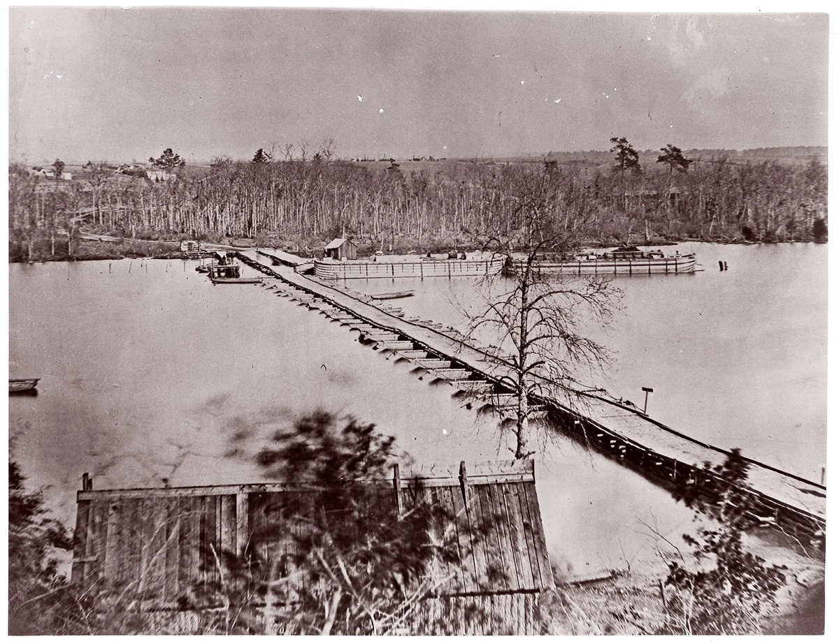 Pontoon Bridge, Broadway Landing, Appomattox River by William Frank Browne, photograph, 1861-1865