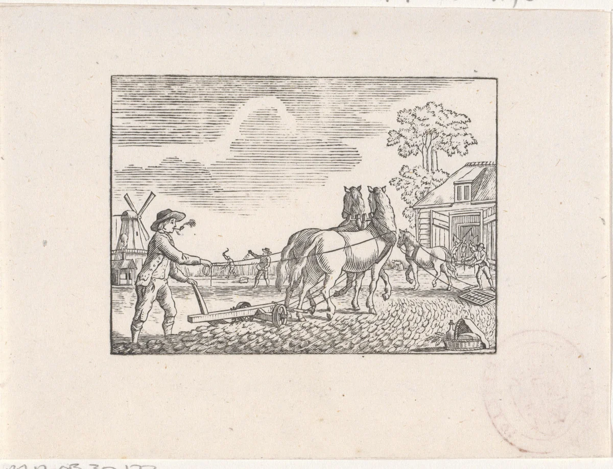 Landarbeiders aan het werk by Hendrik Numan, print, 1746-1788