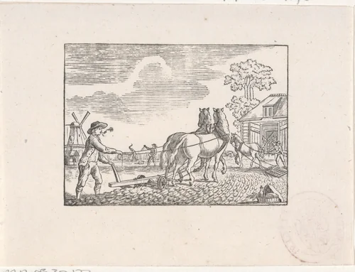 Landarbeiders aan het werk by Hendrik Numan, print, 1746-1788
