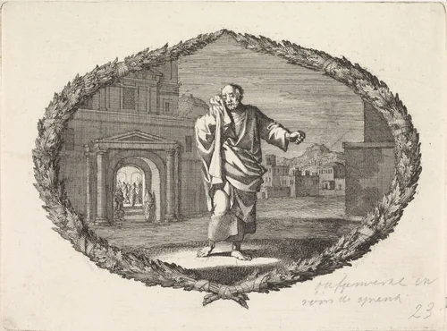 Petrus huilt na zijn verloochening van Christus by Jan Luyken, print, 1700