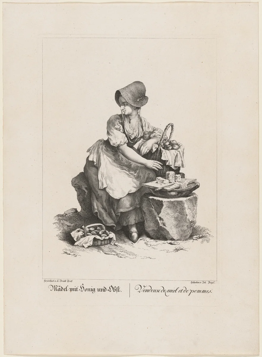 Mädel mit Honig und Obst (Girl Selling Honey and Fruit) by Johann Feigel
Johann Christian Brand, print, 1775