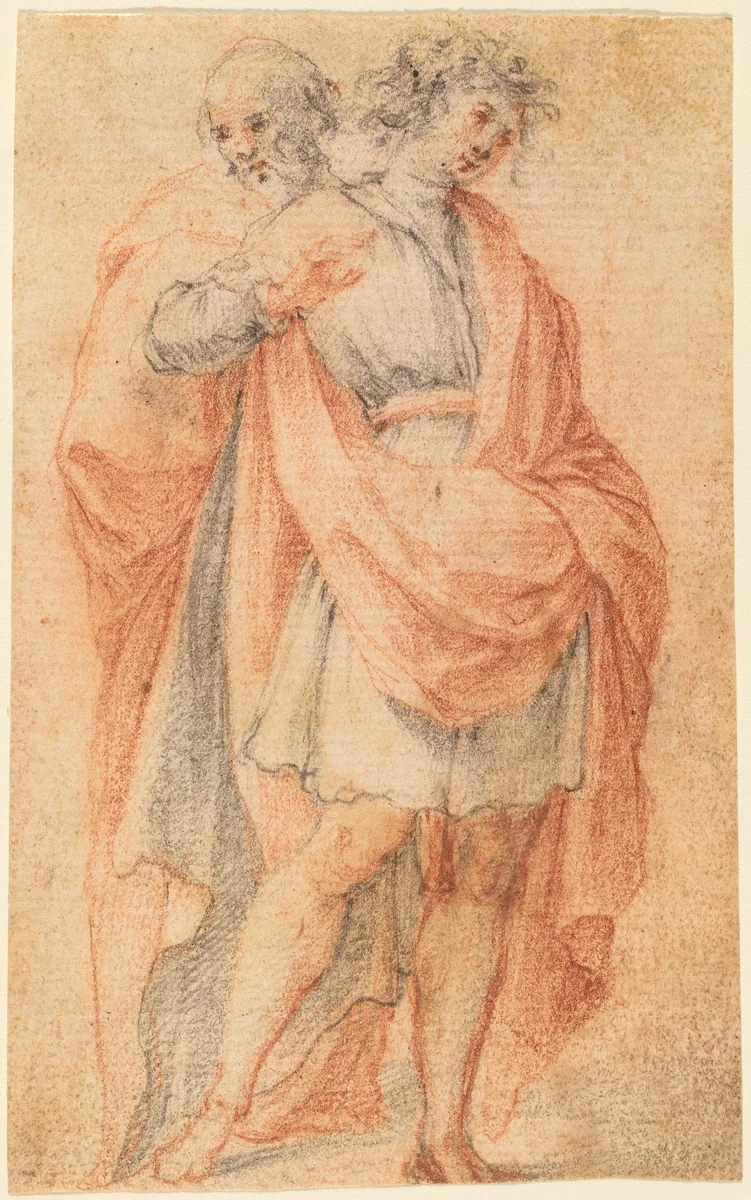 Two Male Figures: A Youth and an Old Man by Florentine, drawing, 1600-1699