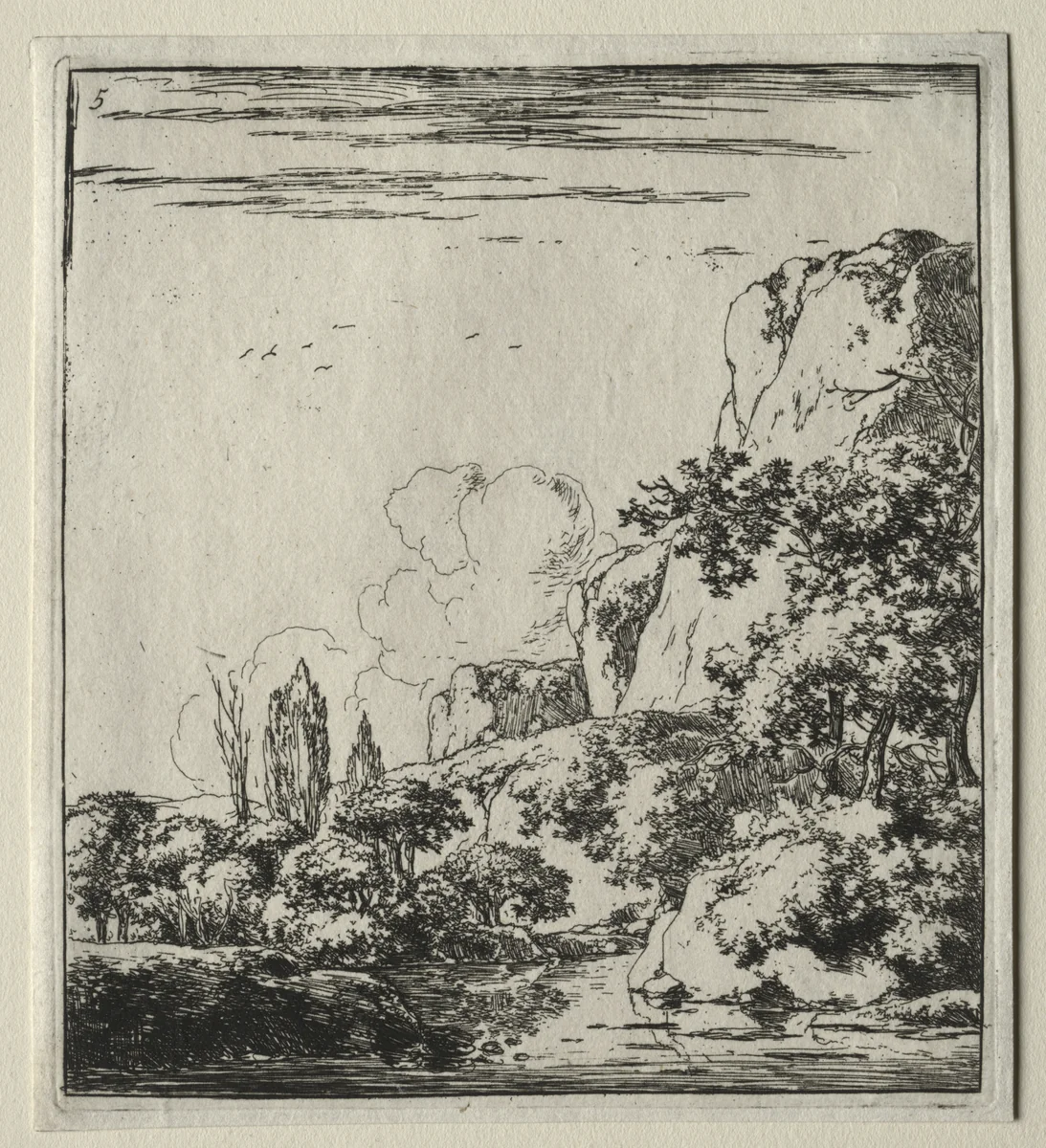 Le ruisseau au pied des rochere by Herman Naiwincx, print, 1640-1651