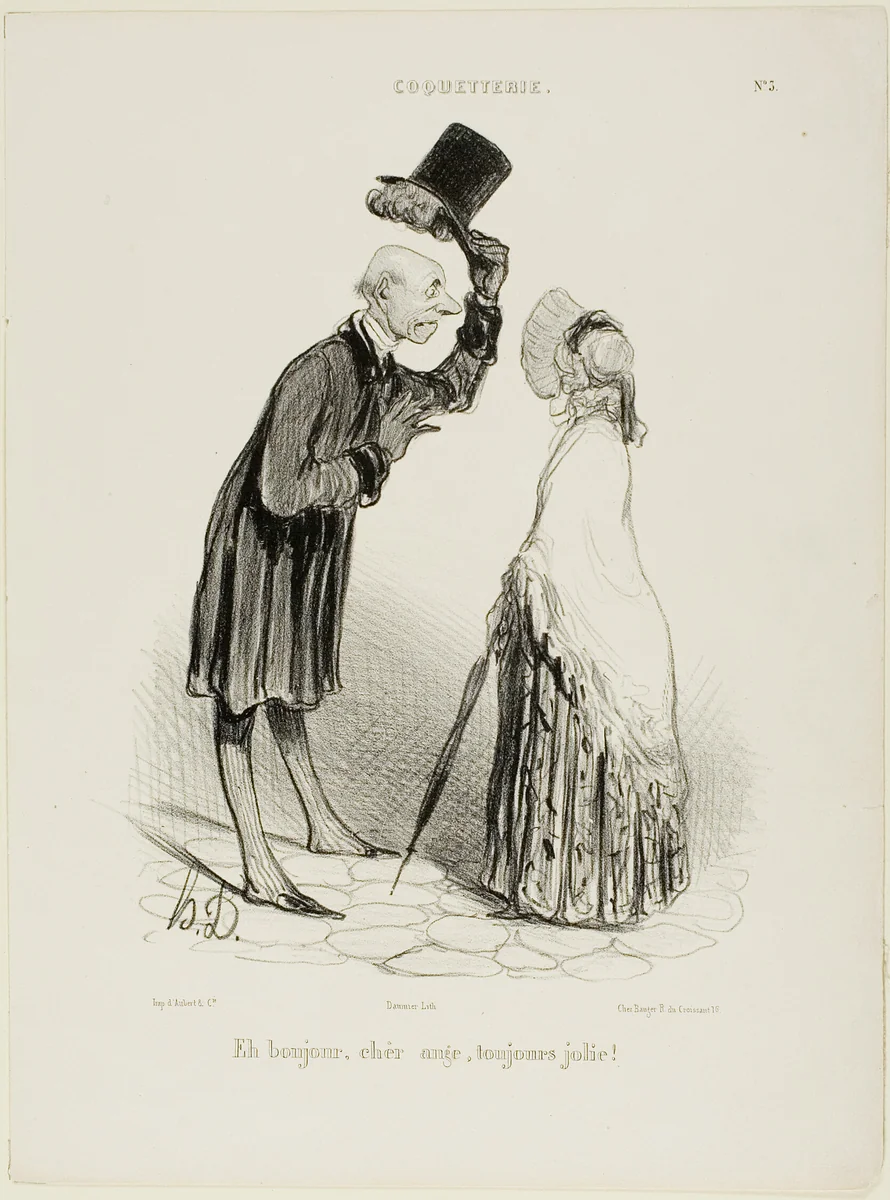 “Hello, Angel, always pretty...,” plate 3 from Coquetterie by Honoré-Victorin Daumier, print, 1839