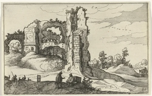 Ruïne met een poort by anonymous, print, 1618
