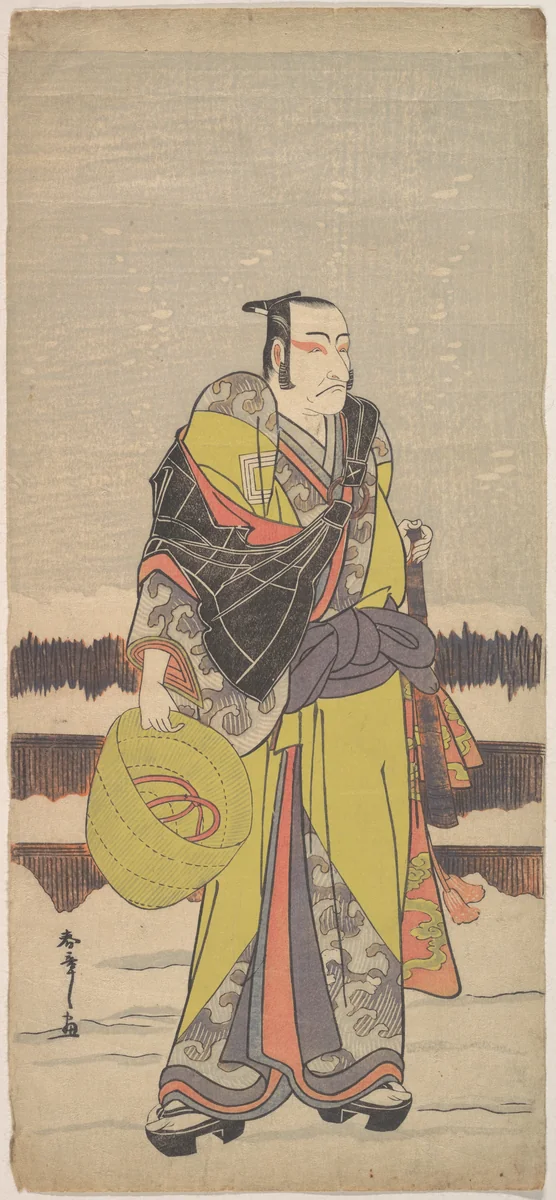 Danjurō V as Kakogawa Honzō with a Komuso Hat and a Flageolet by Katsukawa Shunshô (勝川春章), print, 1726-1792