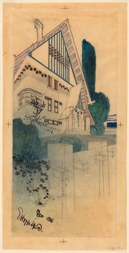 Villa project, outside Vienna, Austria (Exterior perspective) by Emil Hoppe, architecture, 1903