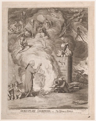Shakespeare – Sacrificed; or, The Offering to Avarice by James Gillray, print, 1789