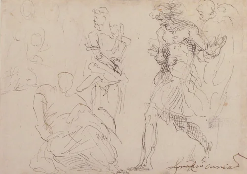 Standing and Seated Figures by Francesco Curia, drawing, 1565-1608