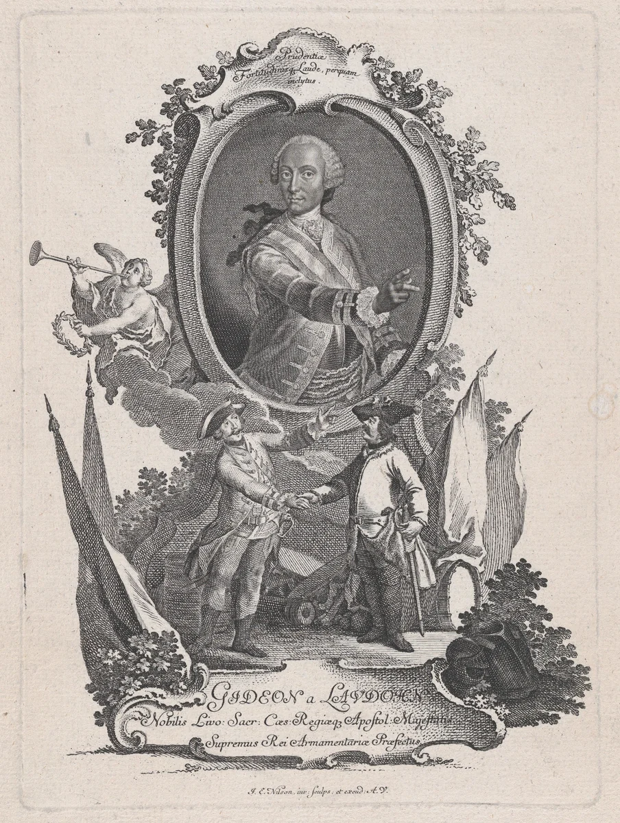 Portrait of Gideon a Laudohn, Nobbleman of Livonia (Latvia) by Johann Esaias Nilson, print, 1735-1745