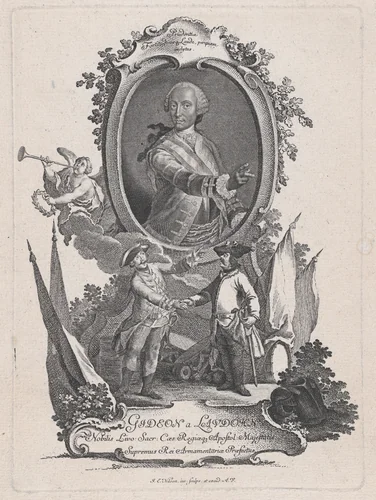 Portrait of Gideon a Laudohn, Nobbleman of Livonia (Latvia) by Johann Esaias Nilson, print, 1735-1745