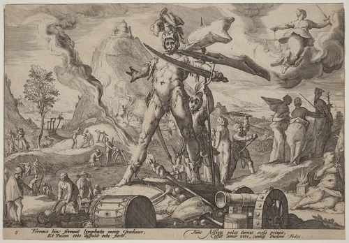 The Age of Iron by Hendrick Goltzius, print, 1590-1690