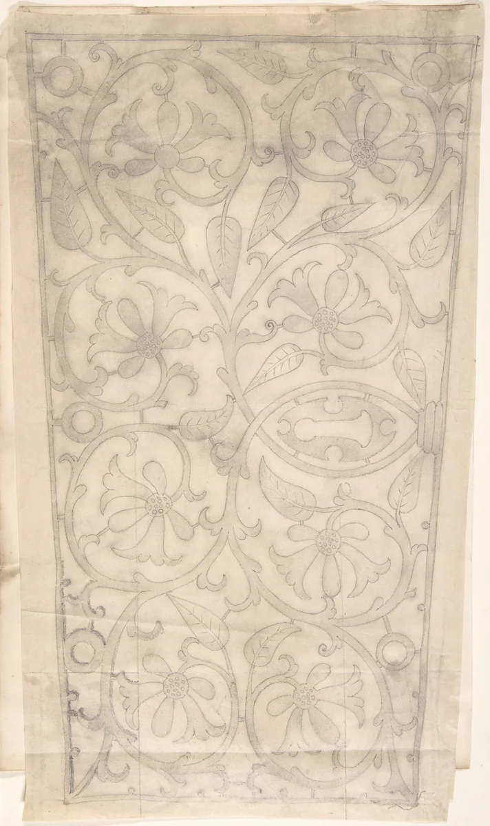 Floral and Foliate Ornamented Metal Keyplate Design by anonymous, drawing, 1850-1900