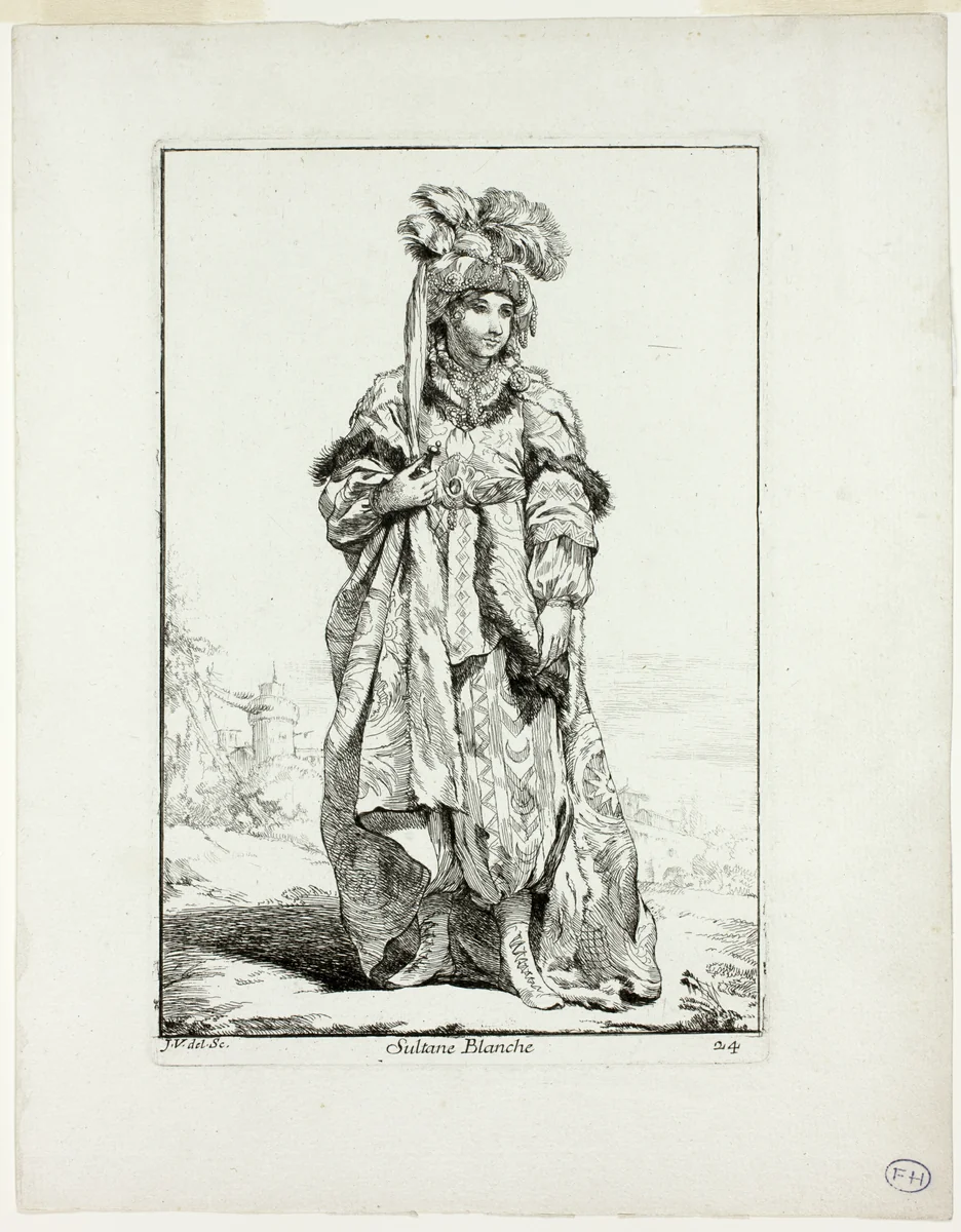 Sultane Blanche, plate 24 from Caravanne du Sultan à la Mecque by Joseph-Marie Vien, print, 1748