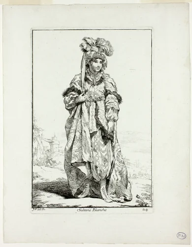 Sultane Blanche, plate 24 from Caravanne du Sultan à la Mecque by Joseph-Marie Vien, print, 1748