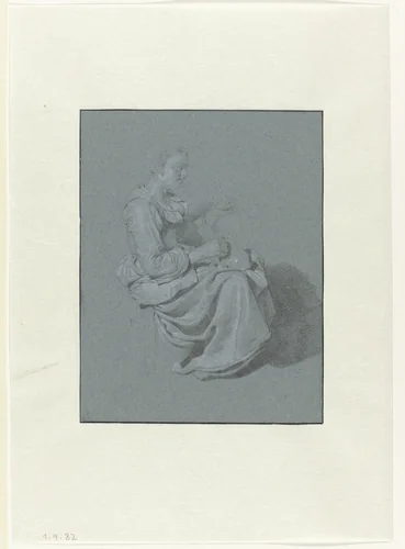 Seated Woman, in Profile to the Right, with a Pitcher in her Right Hand by Cornelis Pietersz. Bega, drawing, 1661-1664