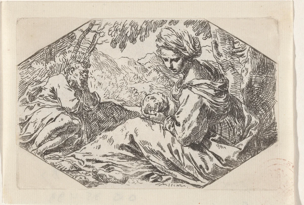Rust op de vlucht naar Egypte by Simone Cantarini, print, 1622-1648