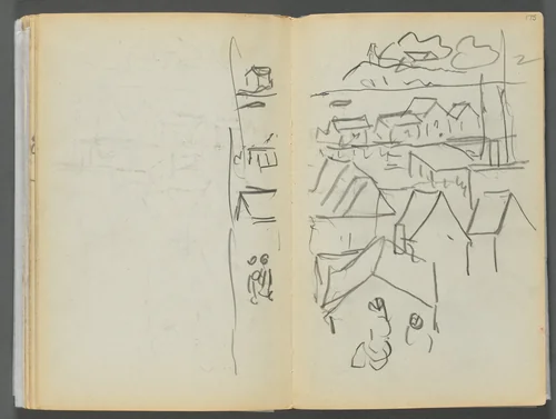 Sketchbook- The Granite Shore Hotel, Rockport, page 174 & 175: Houses by Maurice Prendergast, book, 1905-1910