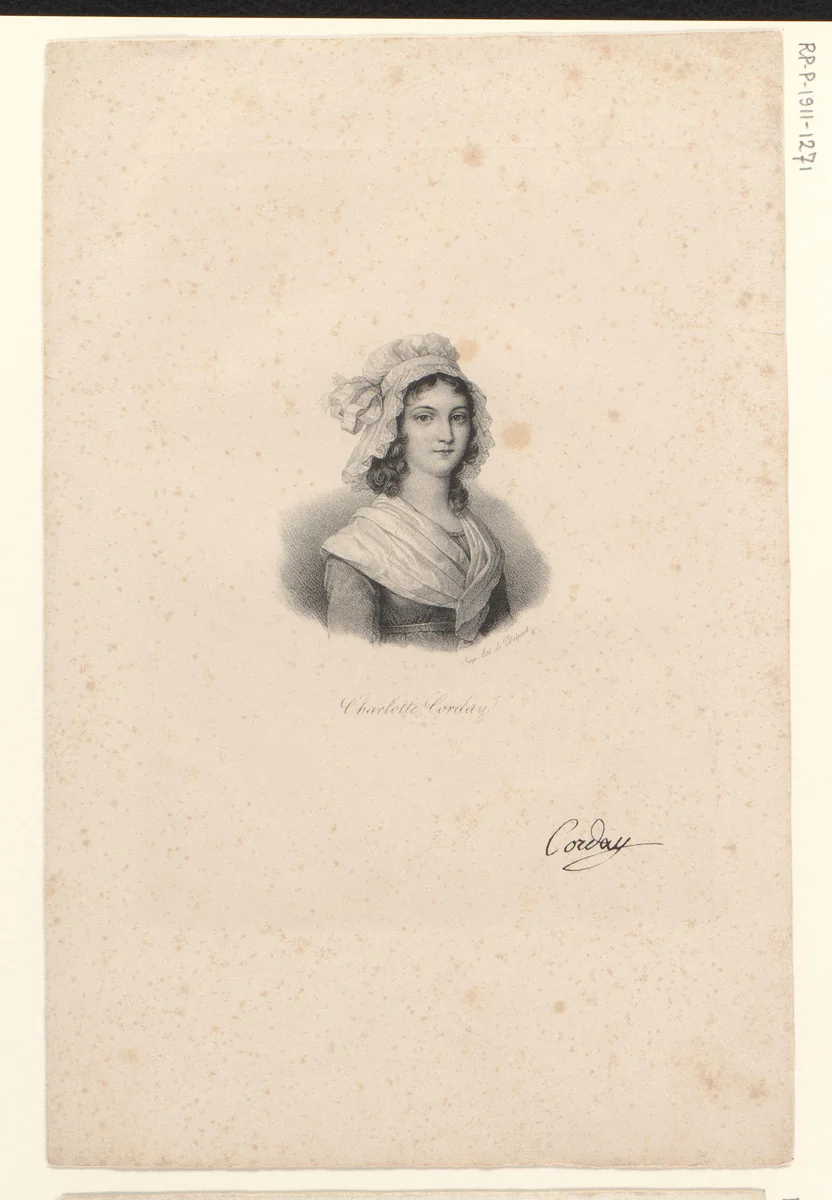 Portret van Charlotte Corday d'Armont by anonymous, print, 1818-1842