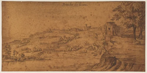 View of the Rhone river near Saint-Genis-Laval, south of Lyons by Michiel van Overbeek, drawing, 1667