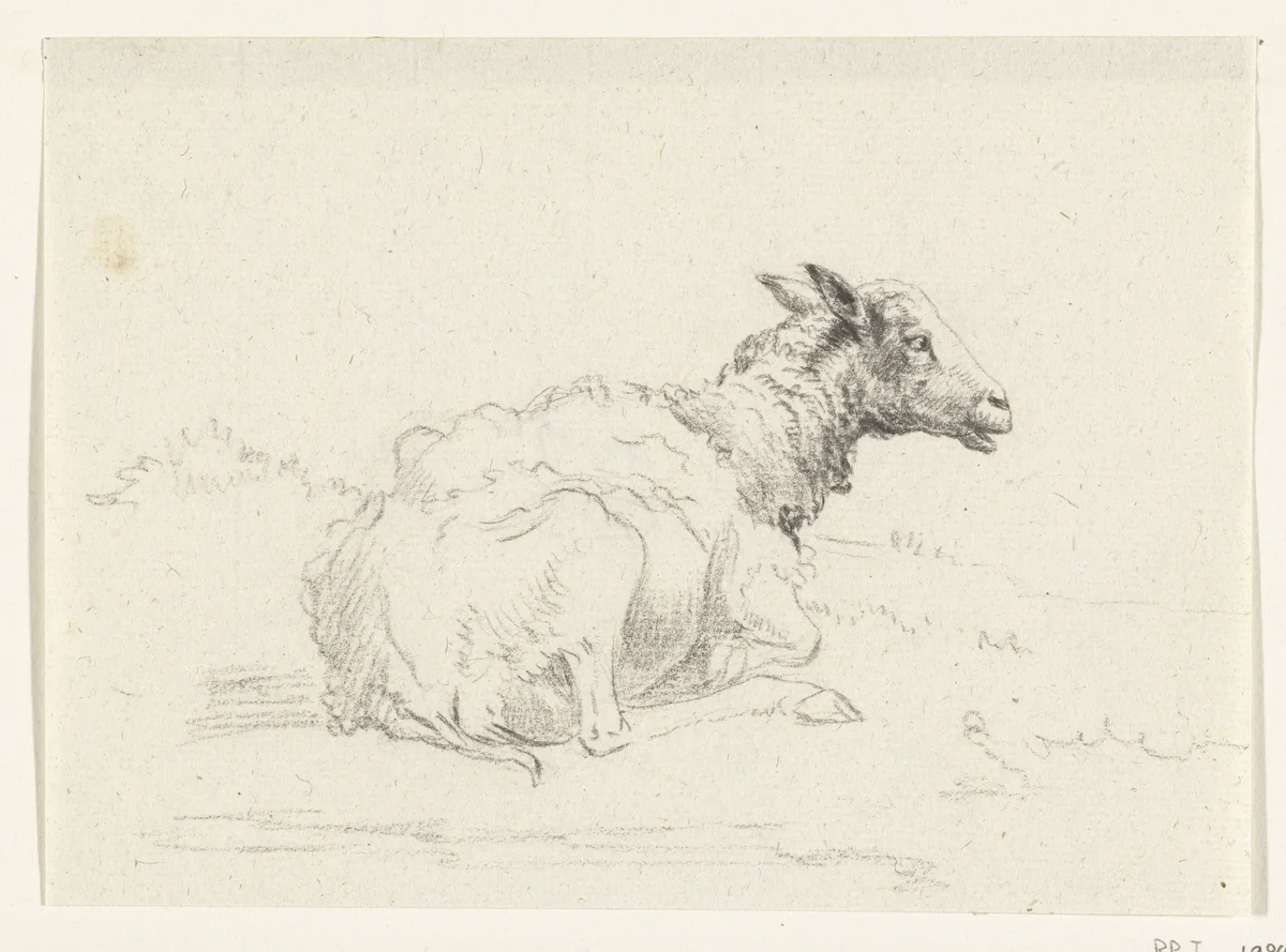 Liggend schaap, naar rechts by Jean Bernard, drawing, 1775-1833