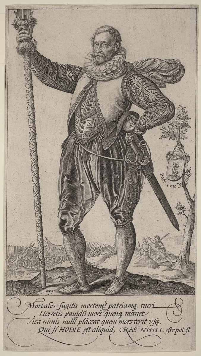 A Pike-Man Turned to the Left by Hendrick Goltzius, print, 1558-1617