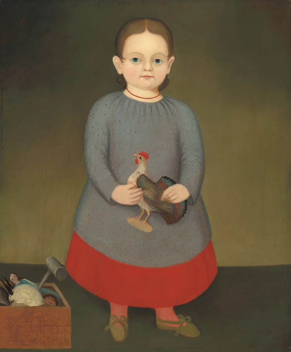 Girl with Toy Rooster by American 19th Century, painting, 1840