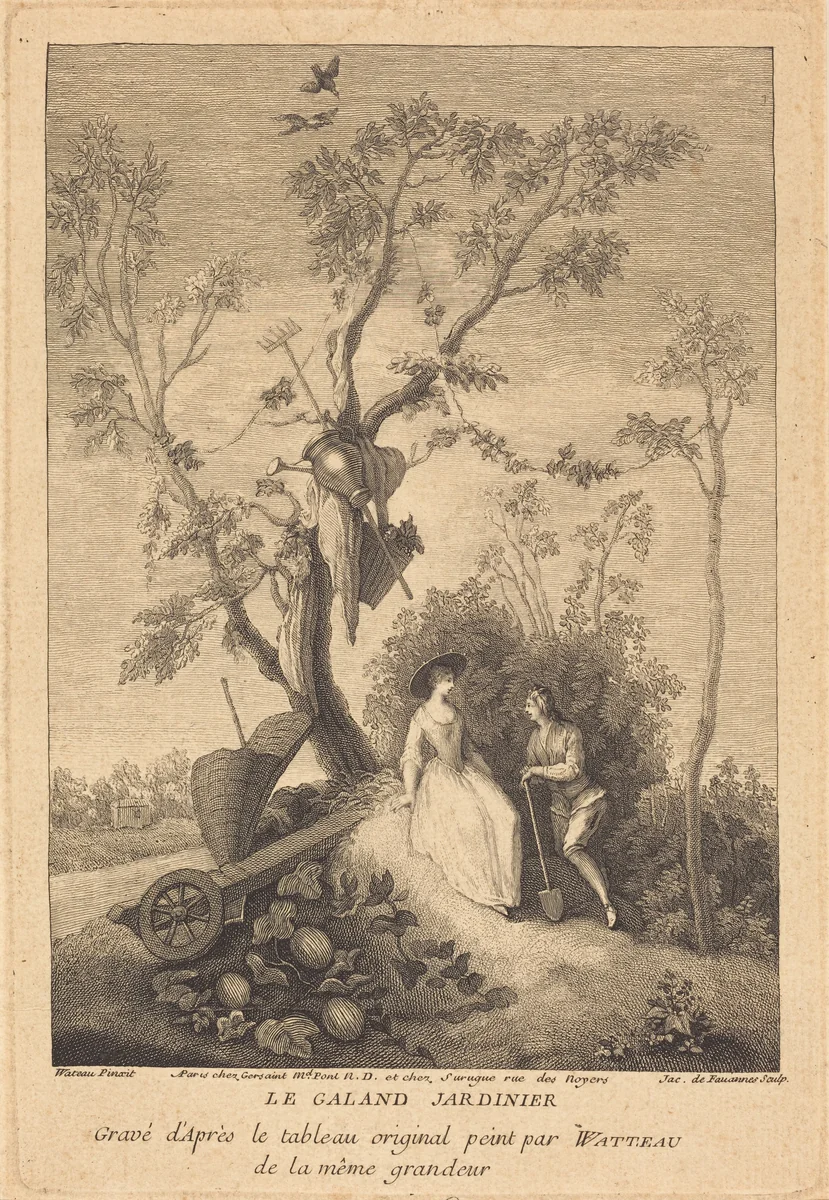 Le Galand Jardinier (The Gallant Gardener) by Jacques de Favanne; Antoine Watteau, print, 1716-1770