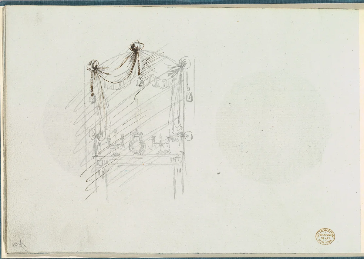 Sketch of a Fireplace with a Mirror Surrounded by Drapery by anonymous, other, 1785-1790