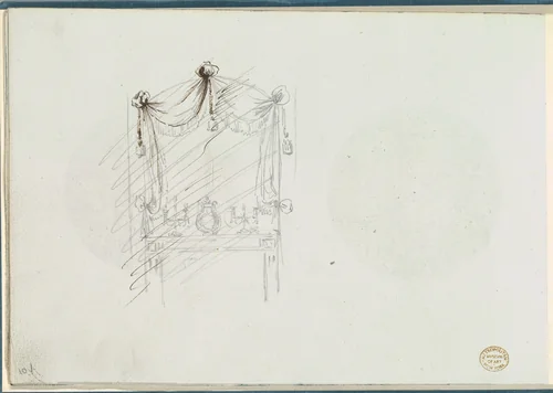 Sketch of a Fireplace with a Mirror Surrounded by Drapery by anonymous, other, 1785-1790