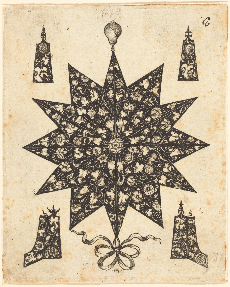 Star Embellished with Flowers by Johannes Hanias, print, 1650