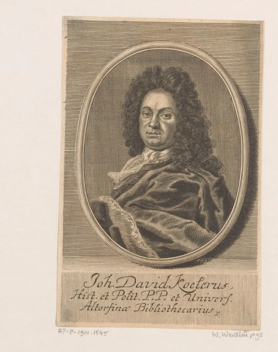 Portret van Johann David Köhler by Johann Martin Bernigeroth, print, 1722
