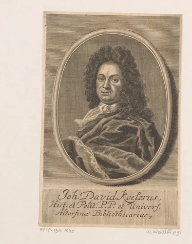 Portret van Johann David Köhler by Johann Martin Bernigeroth, print, 1722