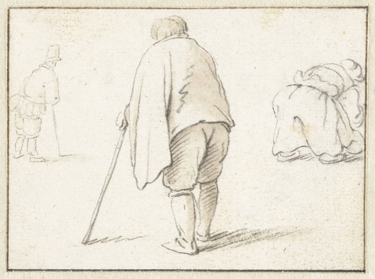 Staande man met een stok by Herman Saftleven, drawing, 1619-1685