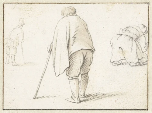 Staande man met een stok by Herman Saftleven, drawing, 1619-1685