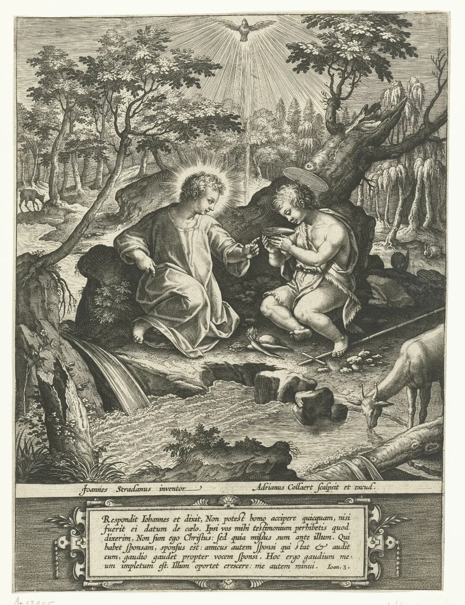 Christus en Johannes de Doper als kinderen by Unknown, print, 1570-1618