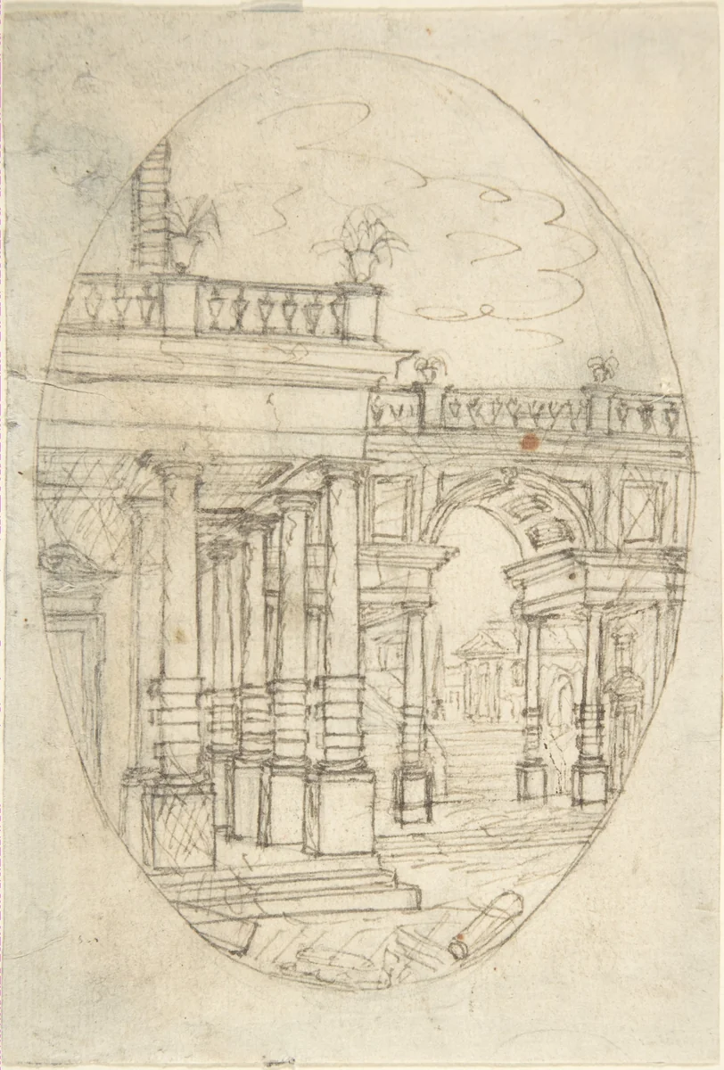 Architectural Drawing (recto); Sketch of a Figure (verso) by anonymous, drawing, 1700-1800
