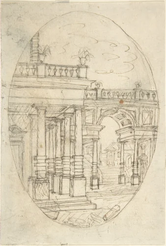 Architectural Drawing (recto); Sketch of a Figure (verso) by anonymous, drawing, 1700-1800