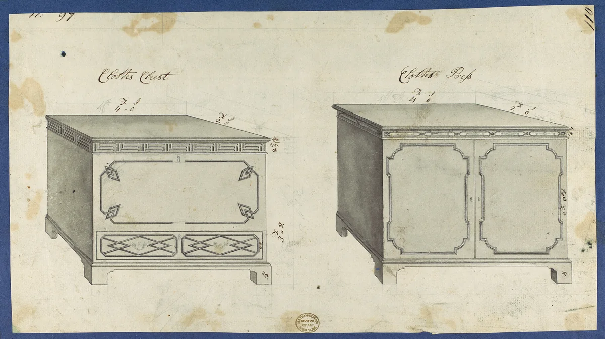 Clothes Chest and Clothes Press, from Chippendale Drawings, Vol. II by Thomas Chippendale, drawing, 1753