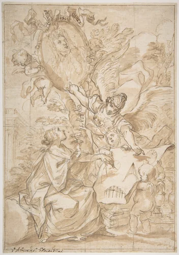 Allegorical Homage to an Architect (?) by Alessandro Gherardini, drawing, 1655-1723