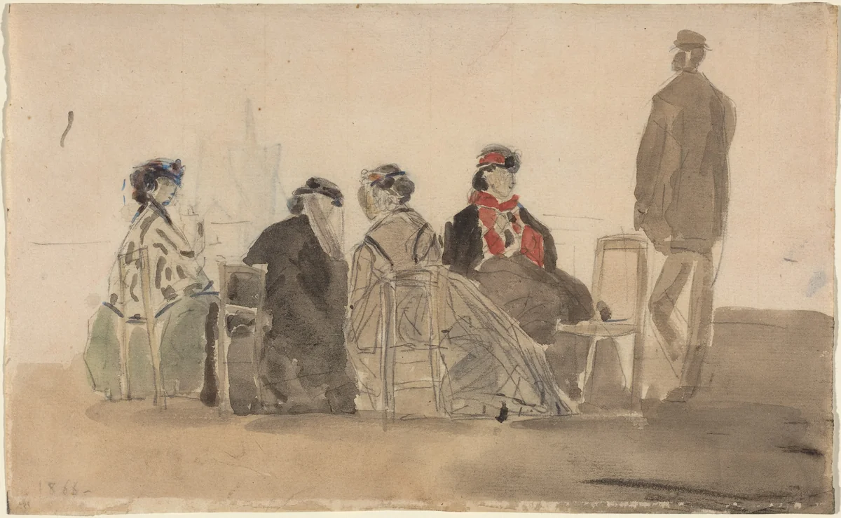 Four Ladies Seated at Trouville by Eugène Boudin, drawing, 1866