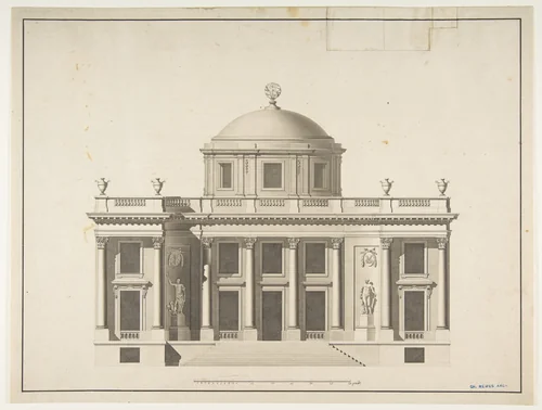Project for a Domed Building with Colonnaded Façade by anonymous, drawing, 1770-1800