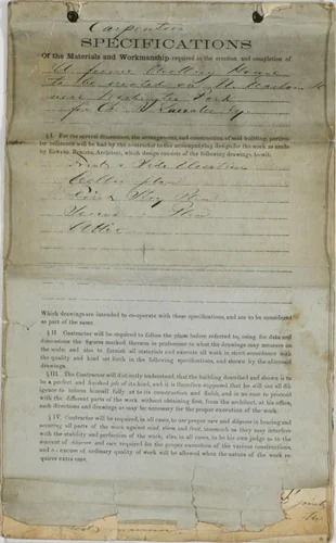 Charles R. Larrabee House, Chicago, Illinois, Carpenter's Specifications by Edward Burling, other, 1863-1864