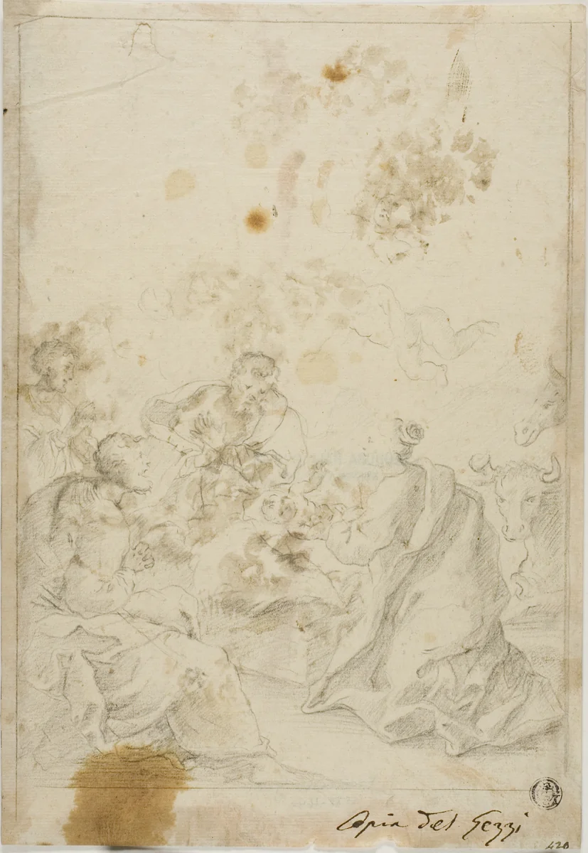 Adoration of the Shepherds by Pier Leone Ghezzi, drawing, 1694-1755