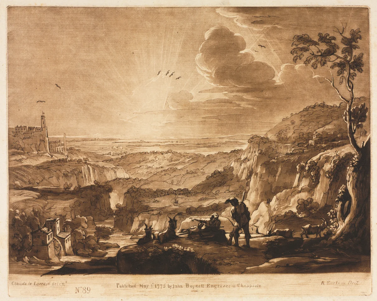 Liber Veritatis: No. 89, View of a Mountainous Extended Country by Richard Earlom, print, 1775
