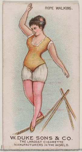 Rope Walking, from the Gymnastic Exercises series (N77) for Duke brand cigarettes by W. Duke, Sons & Co., print, 1887
