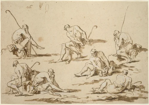 Study Sheet with Seated Figures by Alessandro Magnasco, drawing, 1687-1749